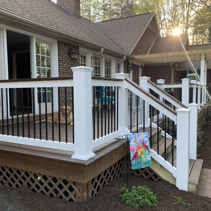 Derby Deck Railing With Brown Decking On Back Deck