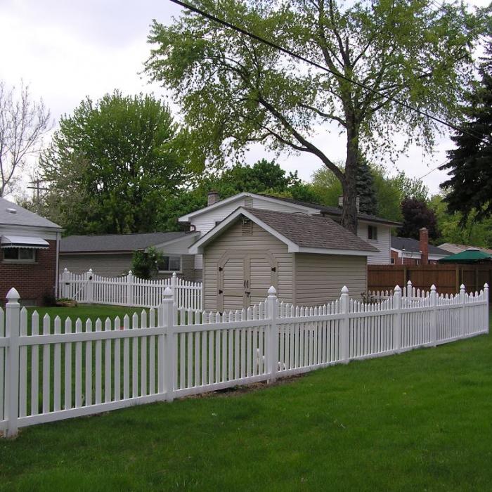 Ellington White picket fence around yard with shed