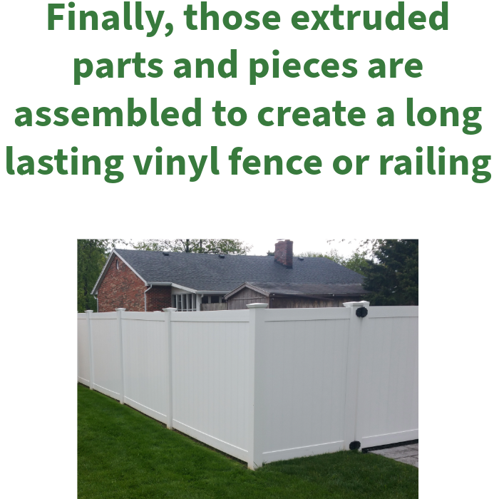 Finally, those extruded parts and pieces are assembled to create a long lasting vinyl fence or railing.